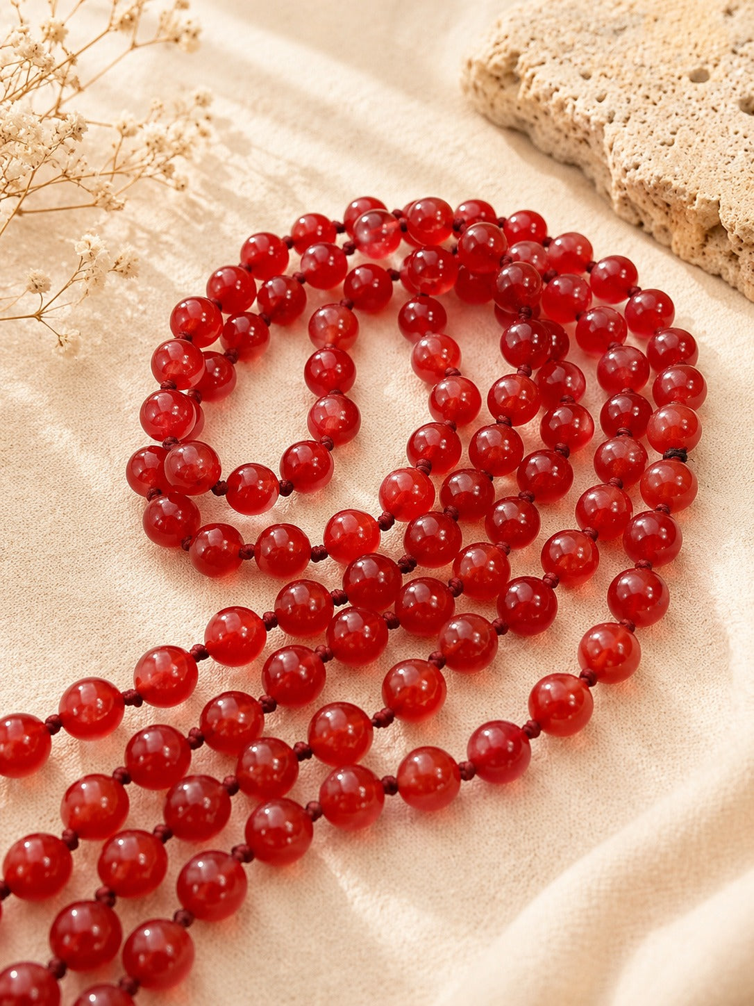 Collana Lunga in Corniola Rossa Naturale – 120 cm