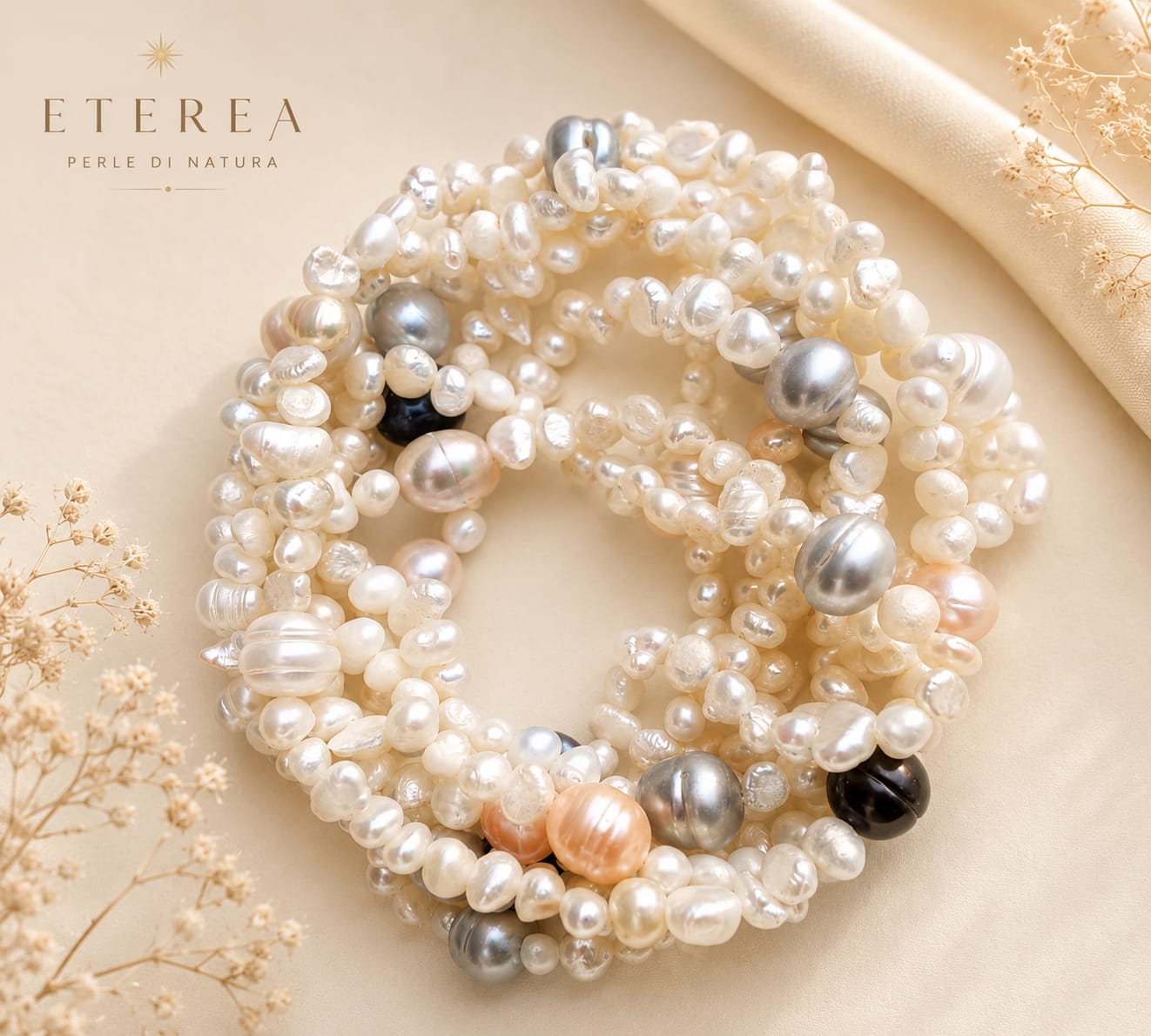 Collana Lunga 180 cm in Perle di Fiume Multicolor Naturali