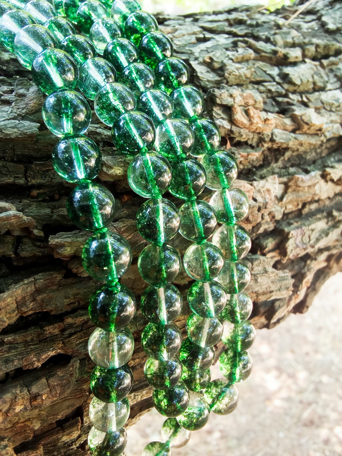 Collana Lunga Quarzo Fantasma Verde 120 cm – Pietre Naturali 10 mm Annodata a Mano