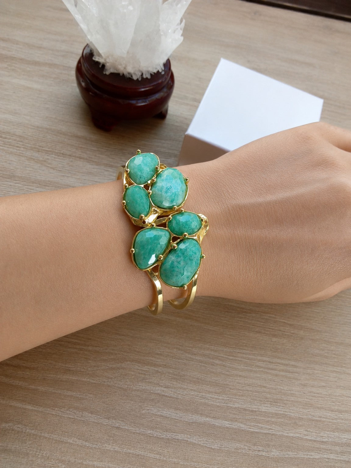 Bracciale Rigido Amazonite Turchese – Pietre Naturali Sfaccettate