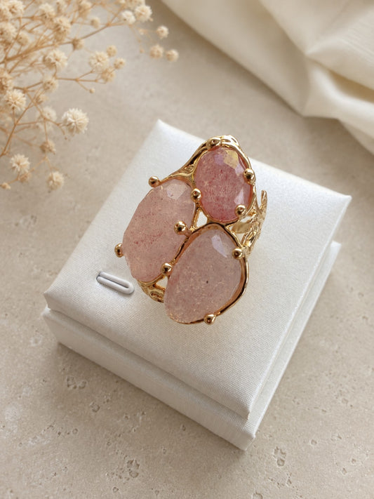 Anello Regolabile in Quarzo Rosa Fragola