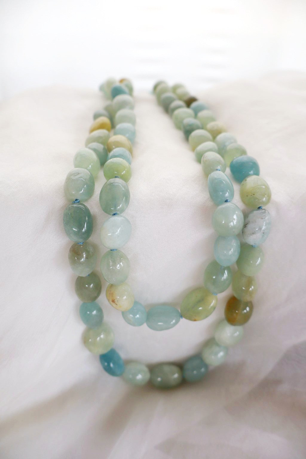Collana lunga in Acquamarina Multi color-Pietre burattate a Oliva