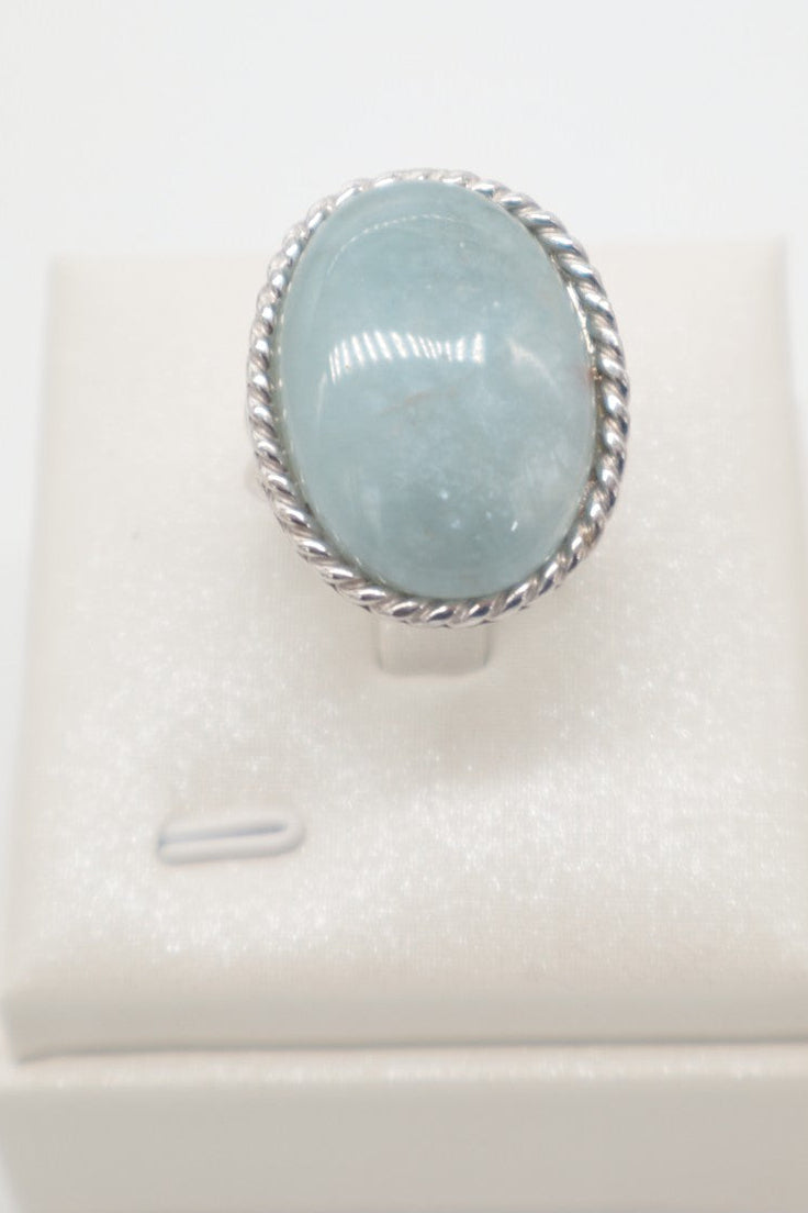 Anello regolabile in Argento 925 rodiato con Acquamarina naturale ovale