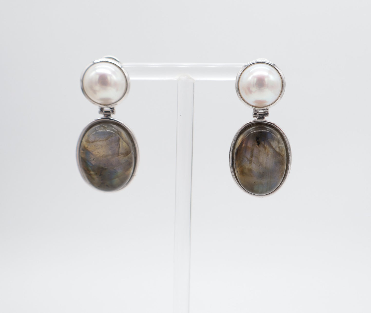 Orecchini Labradorite & Perla — Argento 925
