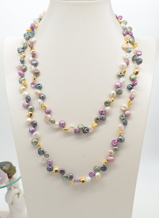 Collana lunga 120 cm Perle Barocche Multicolor 120 cm
