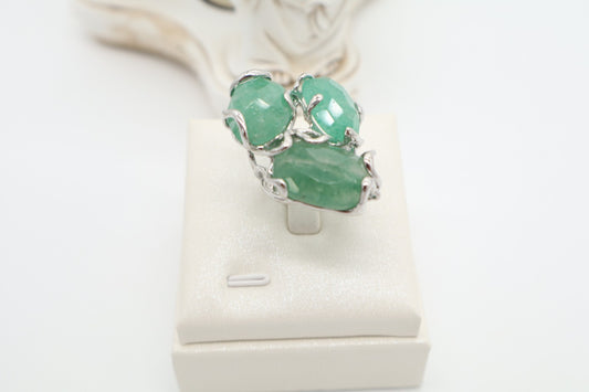 Anello Cocktail Scultoreo in Bronzo Rodiato con Aventurina Verde