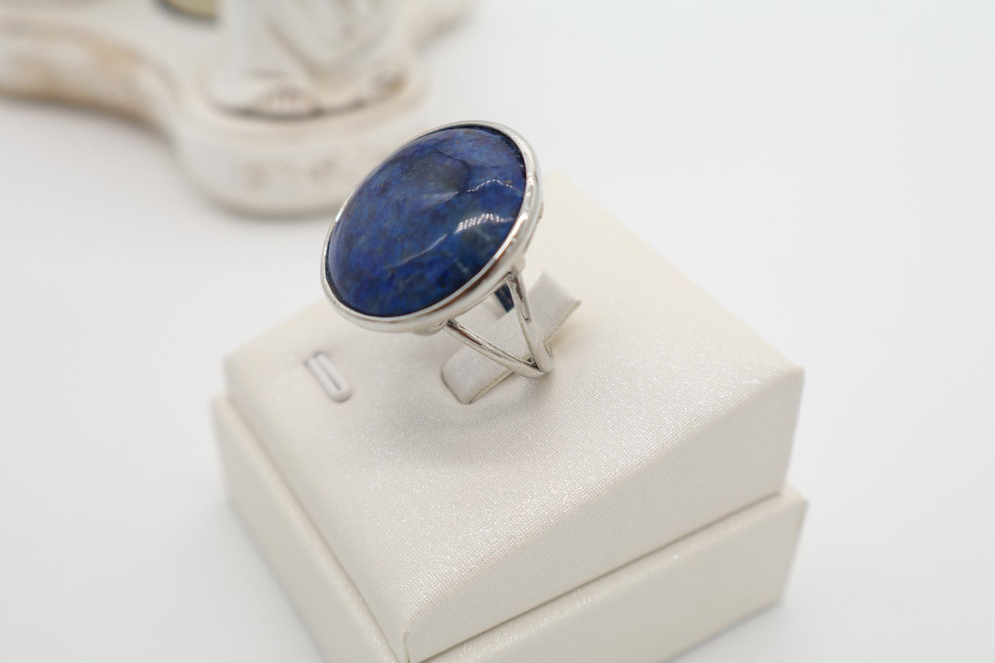 Anello in Bronzo Color Argento con Lapislazzuli