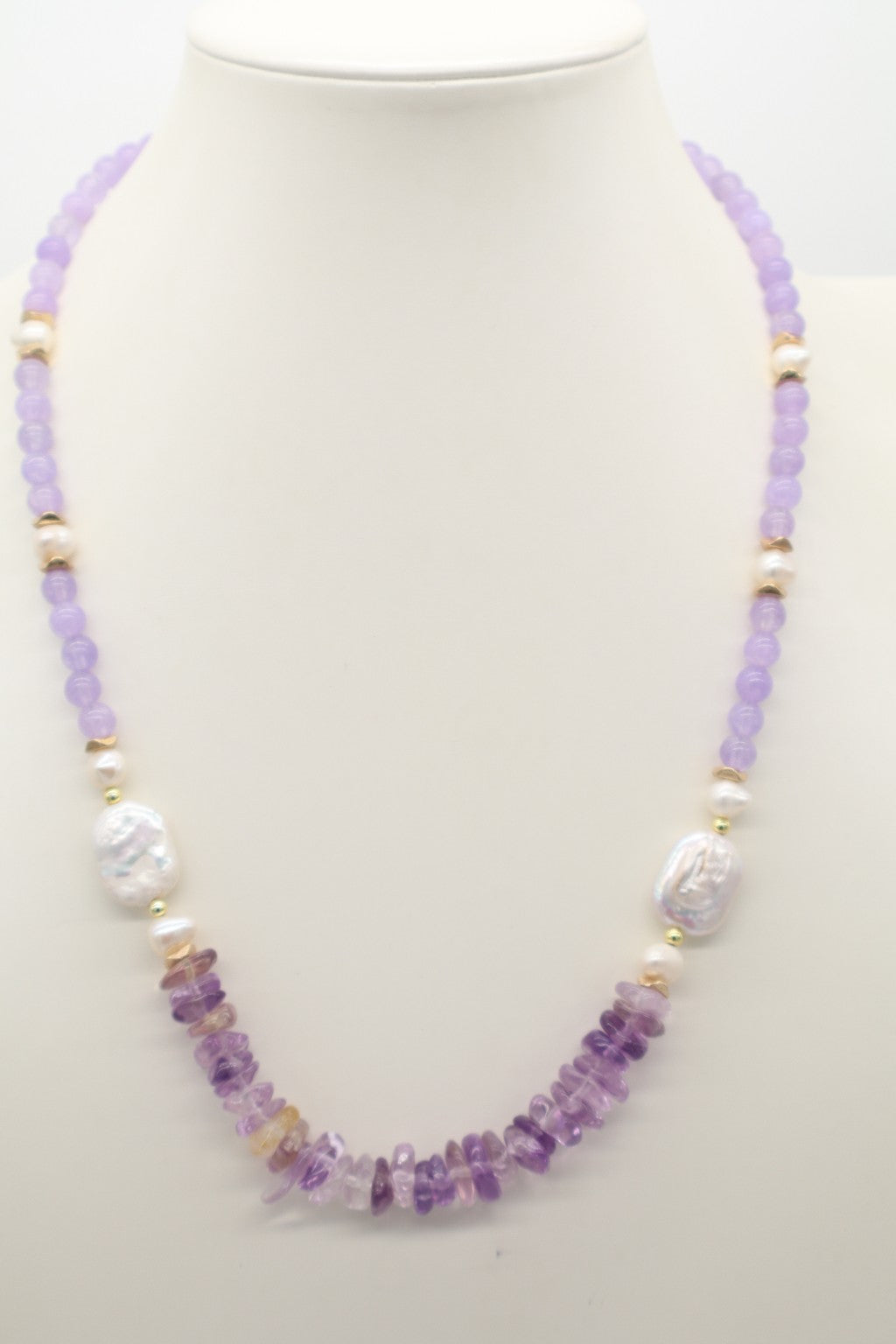Collana Girocollo in Ametista Lavanda, Perle di Fiume e Chips di Ametista