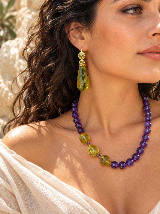 Collana in Ametista e Ambra Verde – Medea