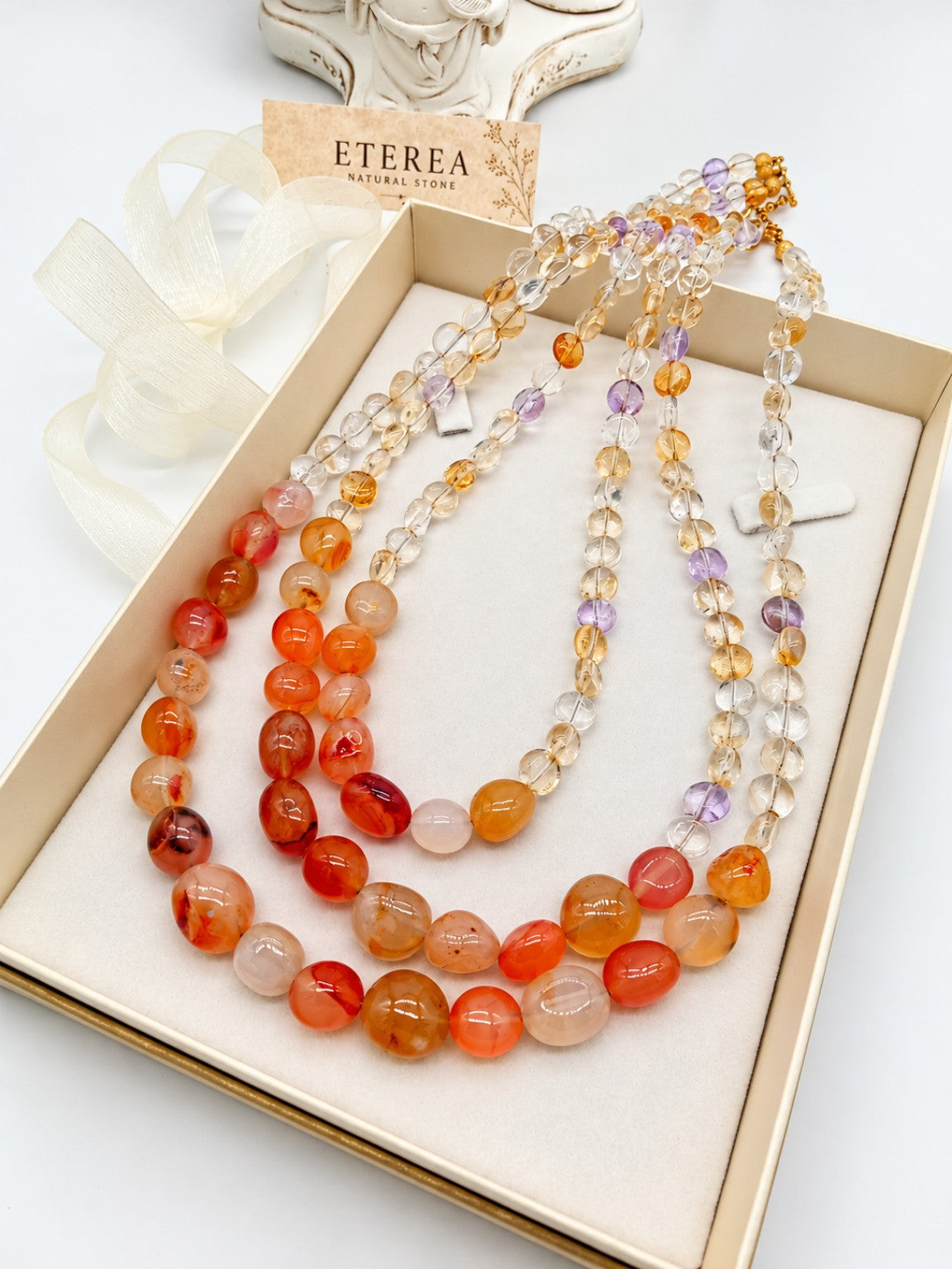 Collana Multifilo in Pietre Naturali Quarzo Citrino Ametista e Corniola – Aurea