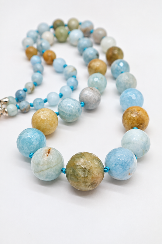Collana Girocollo in Acquamarina Multicolor Sfaccettata – Annodata a Mano