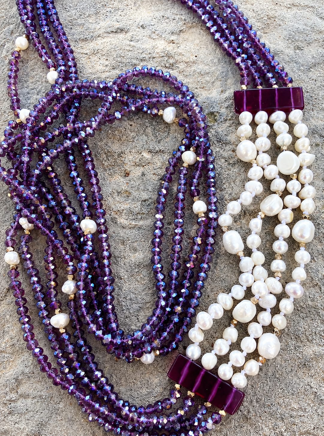 Collana Multifilo Cristalli Cangianti e Perle Naturali