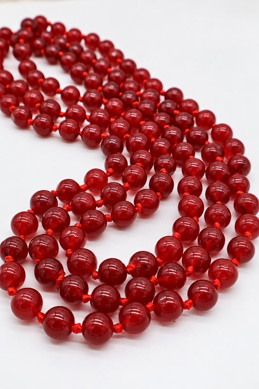 Collana lunga in Giada Rossa naturale – 8 mm, annodata a mano