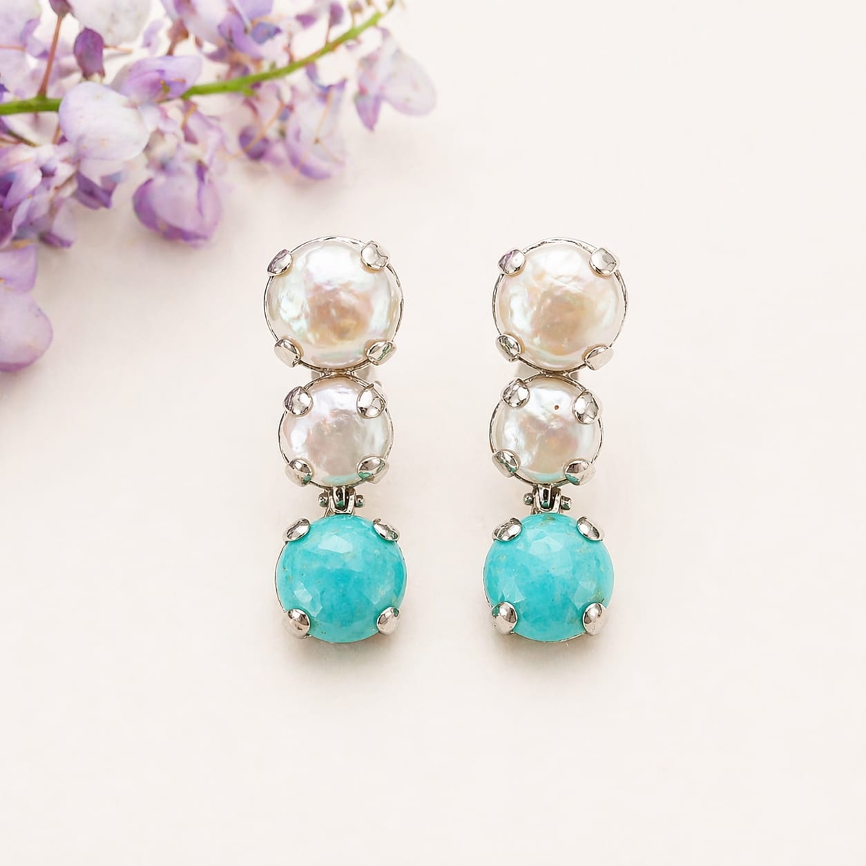 Orecchini in argento 925 con perle naturali e Amazzonite