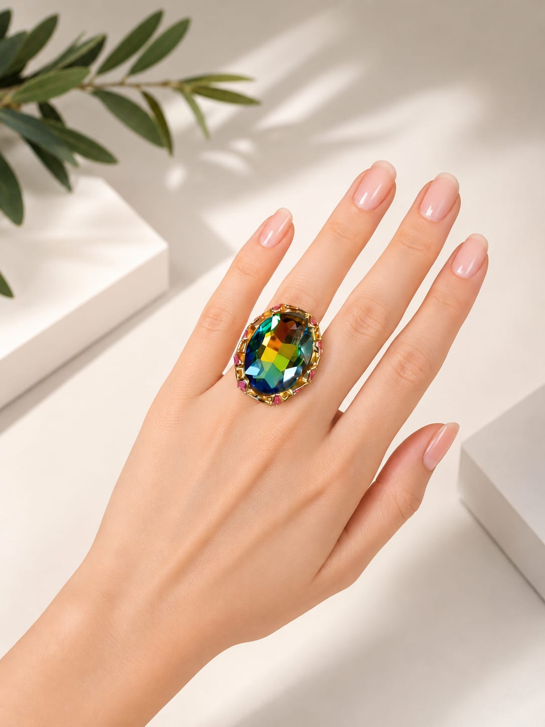 Anello Multi color CZ Rosa – Acciaio Inossidabile Regolabile