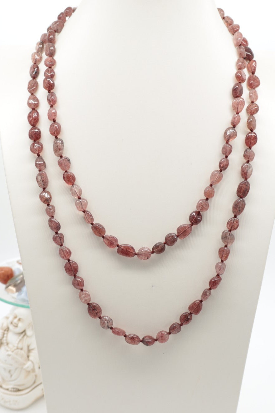 Collana Lunga Quarzo Rosa Fragola Essential – 120 cm