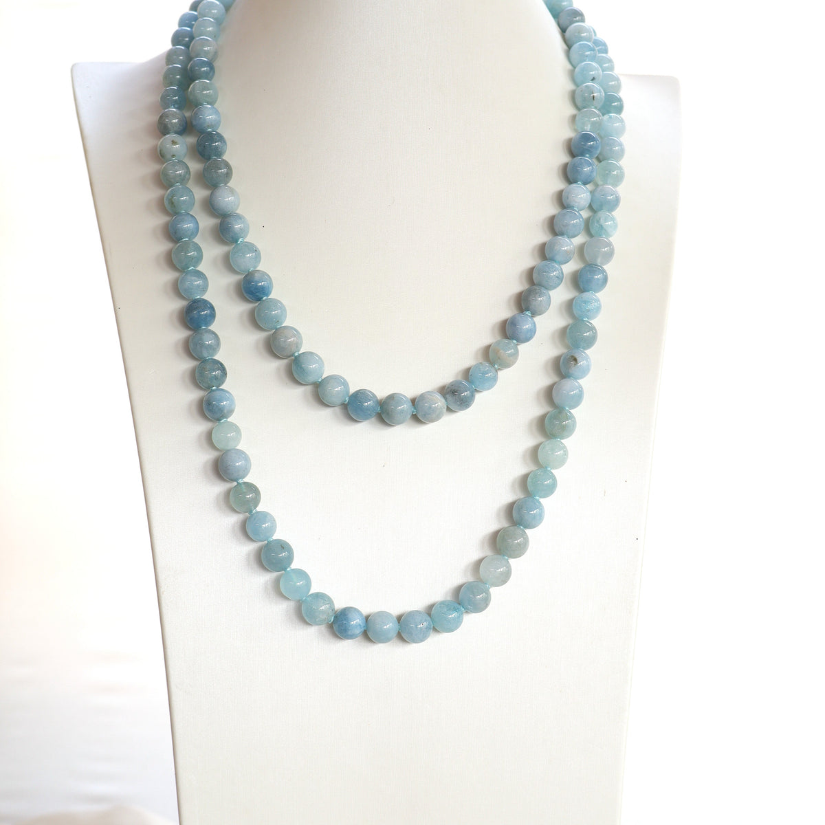 Collana Lunga in Acquamarina Naturale 120 cm – Sfere 10 mm