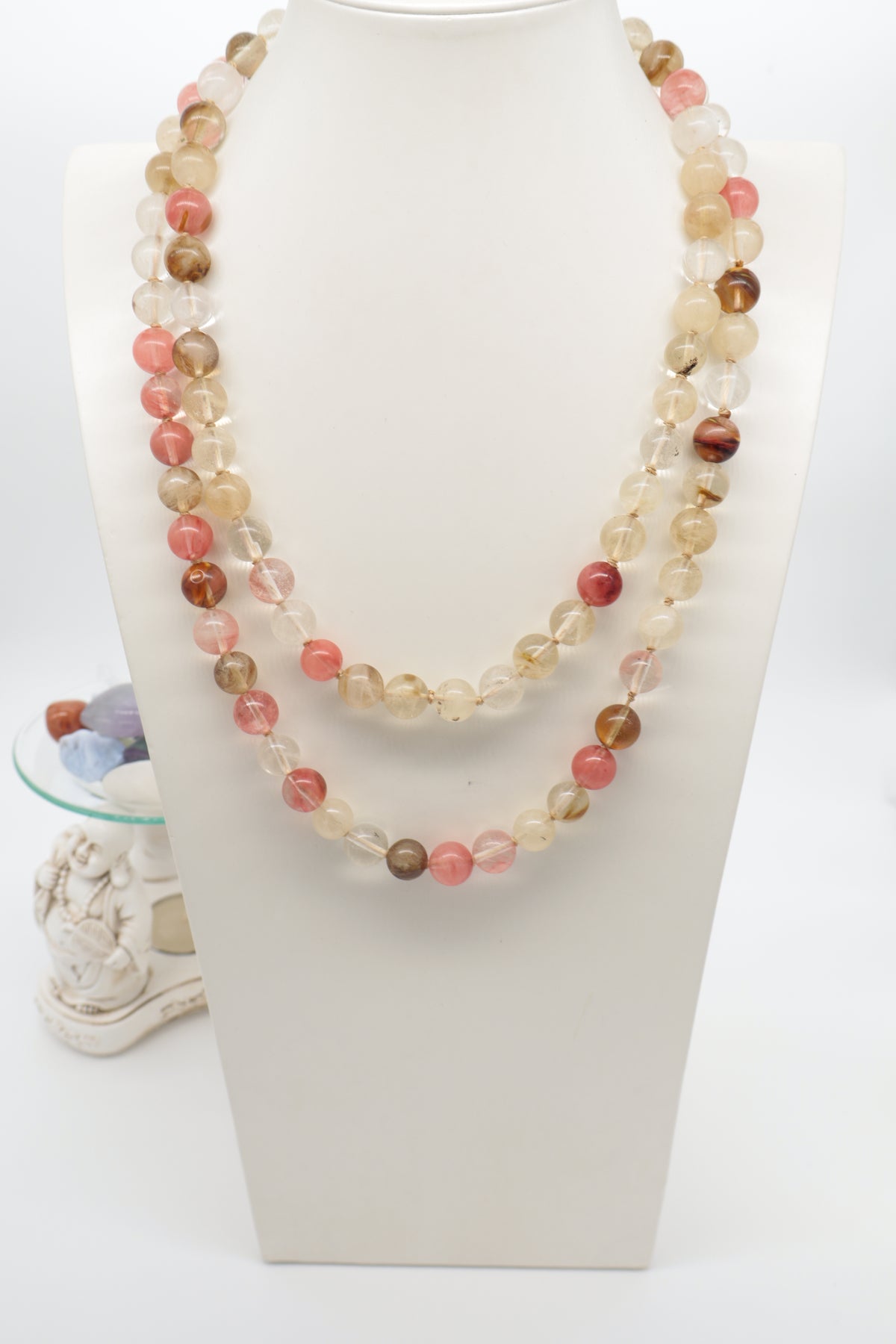Collana Lunga 120 cm in Quarzi Naturali Mix 12 mm – Annodata a Mano