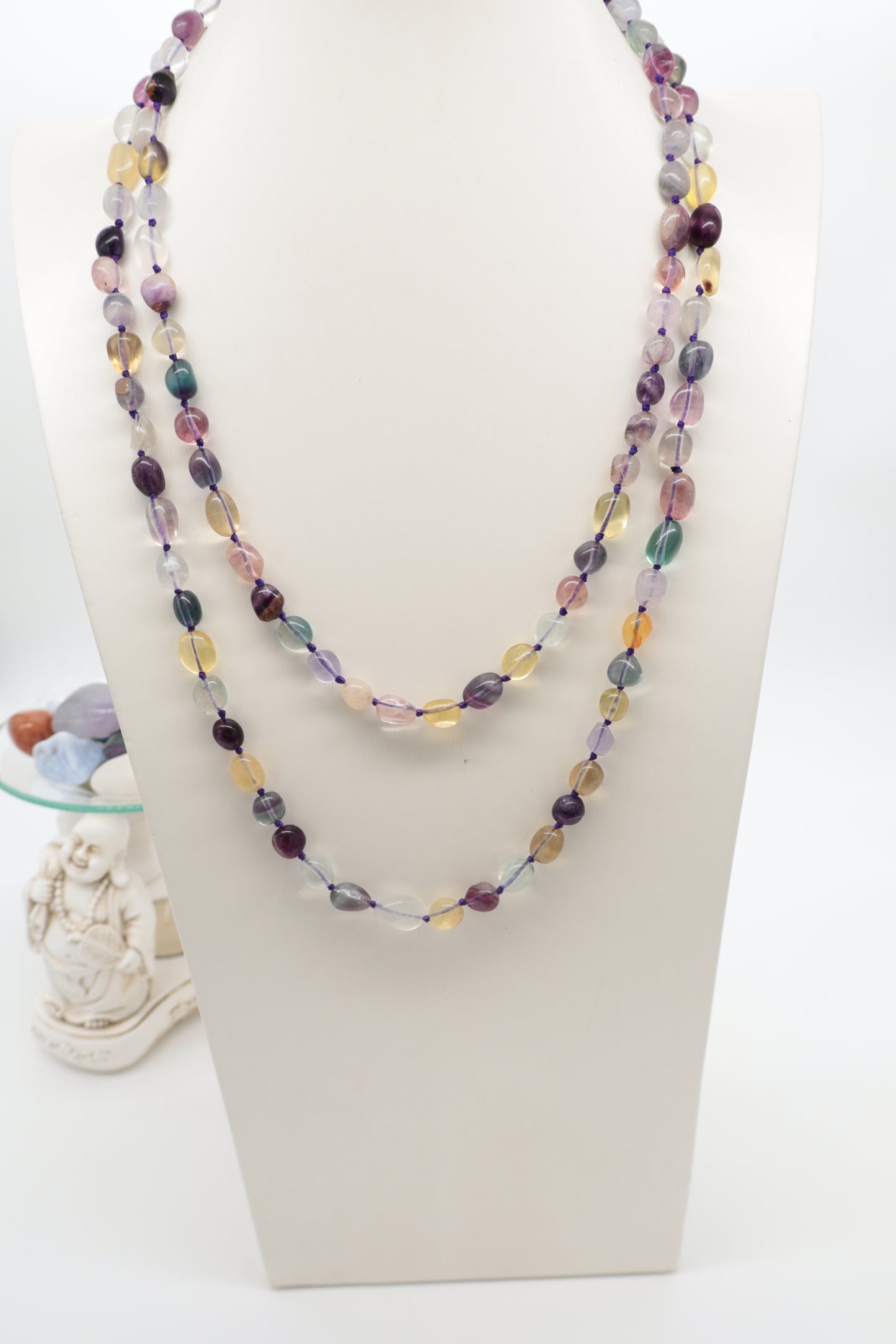 Collana Lunga in Fluorite Arcobaleno Naturale Multi color – Pepite Levigate 7/8 mm