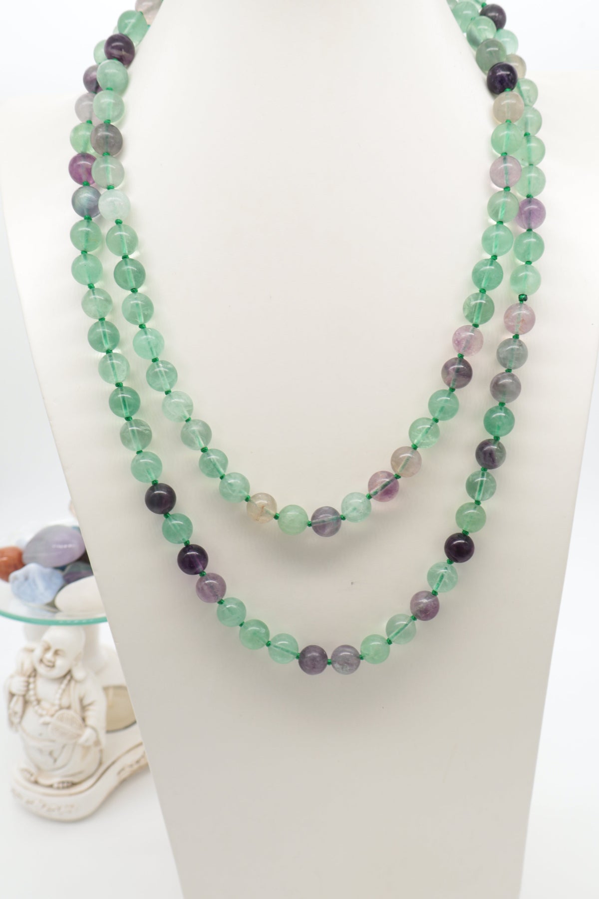 Collana Lunga Fluorite Verde e Viola 120 cm – Pietre Naturali