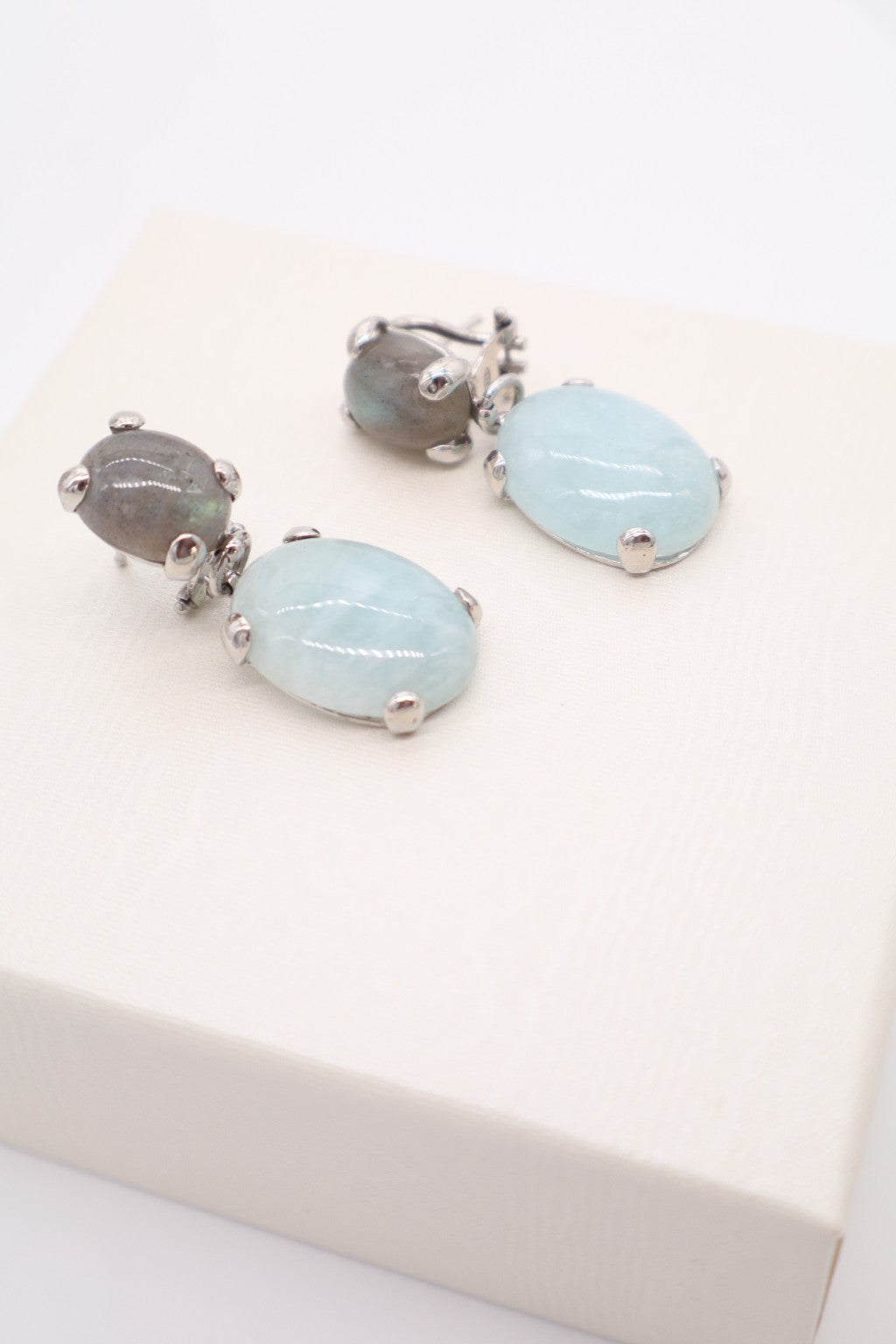 Orecchini pendenti in Argento 925 con Acquamarina e Labradorite naturale