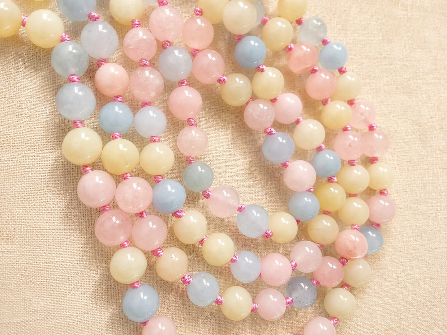 Collana Lunga 120 cm in Giada Morganite Naturale 8 mm