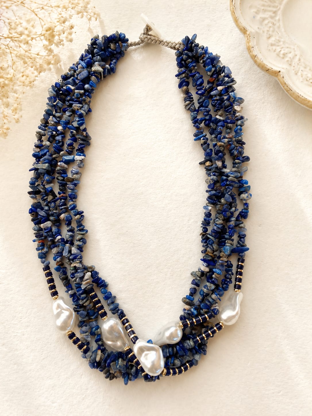 Collana multi filo in Lapislazzuli e perle