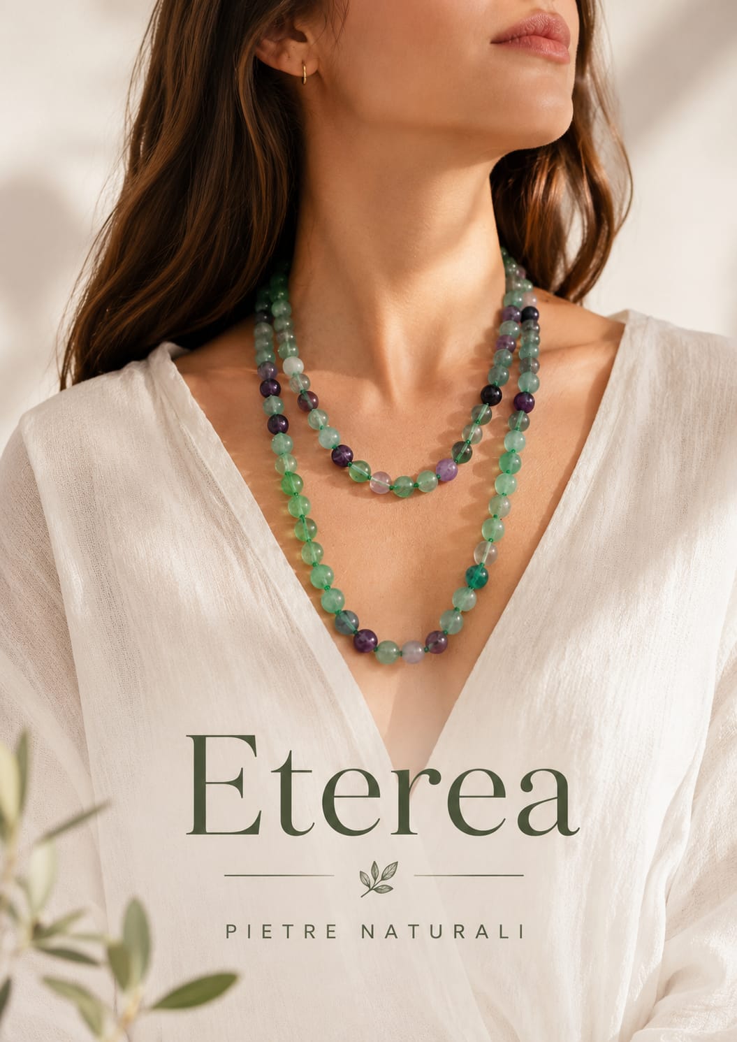 Collana Lunga Fluorite Verde e Viola 120 cm – Pietre Naturali