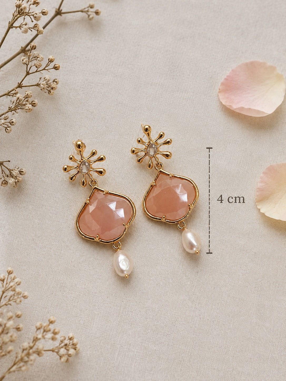Orecchini Pietra di Luna Rosa & Perle di Fiume