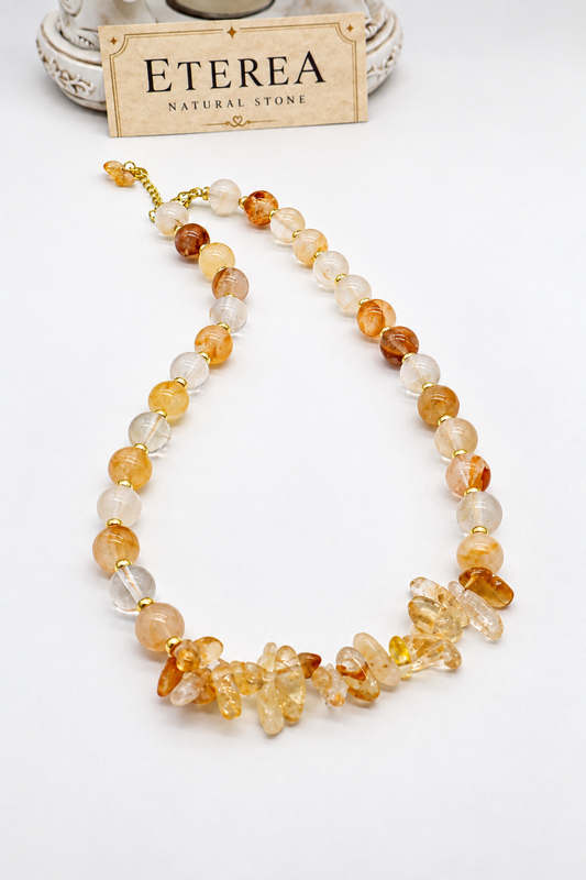 Collana Girocollo in Quarzo Ematoide Giallo e Citrino