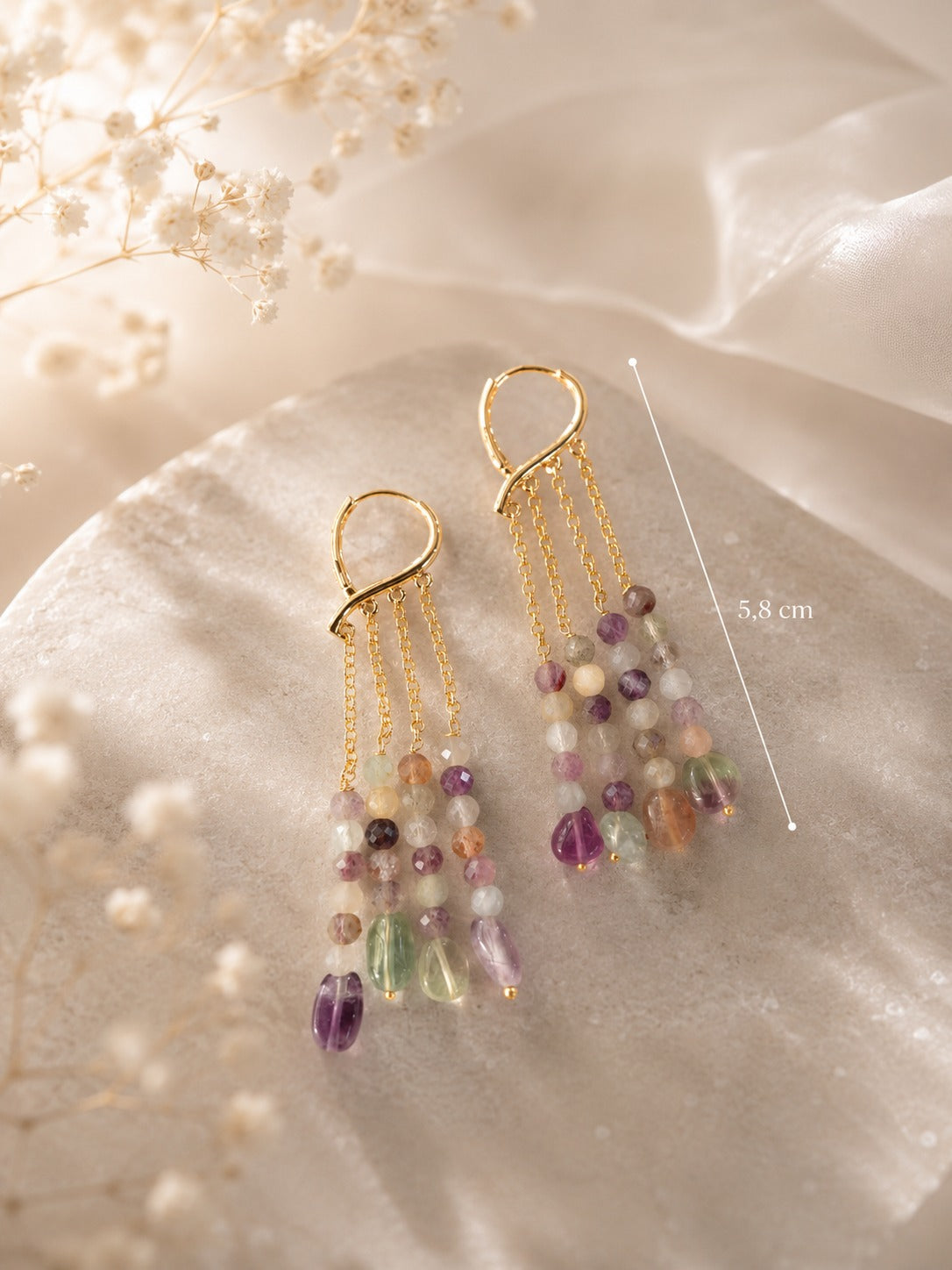 Orecchini pendenti in Fluorite Arcobaleno – Cascata di pietre naturali