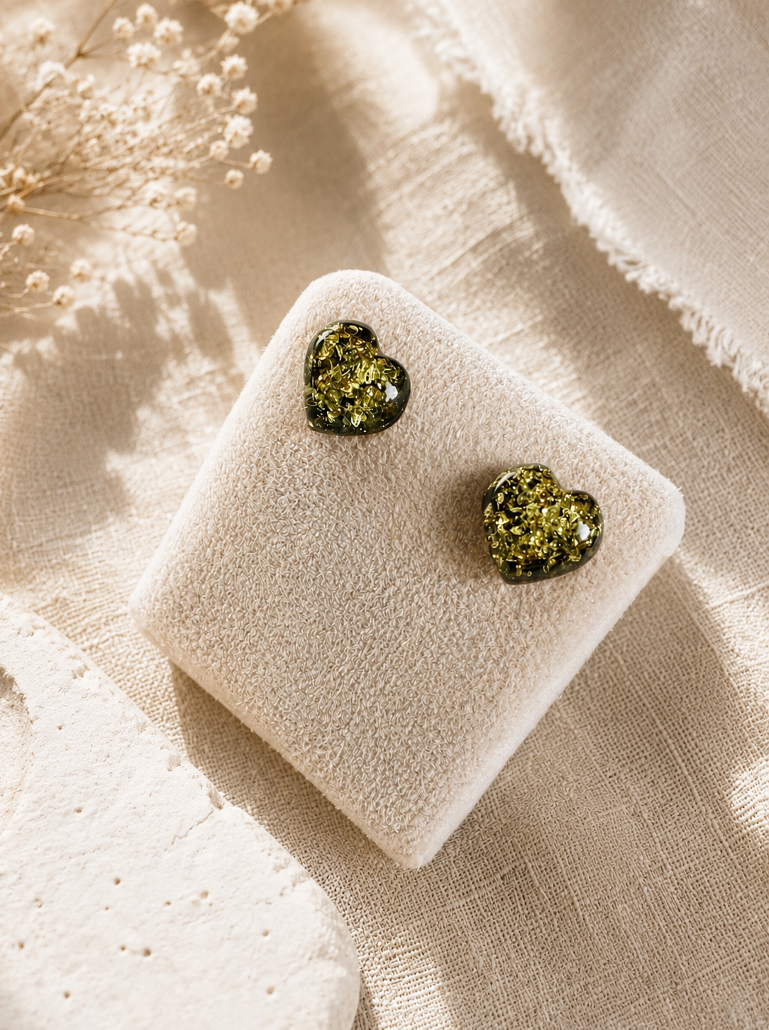 Orecchini a cuore in Ambra Baltica Verde e Argento 925