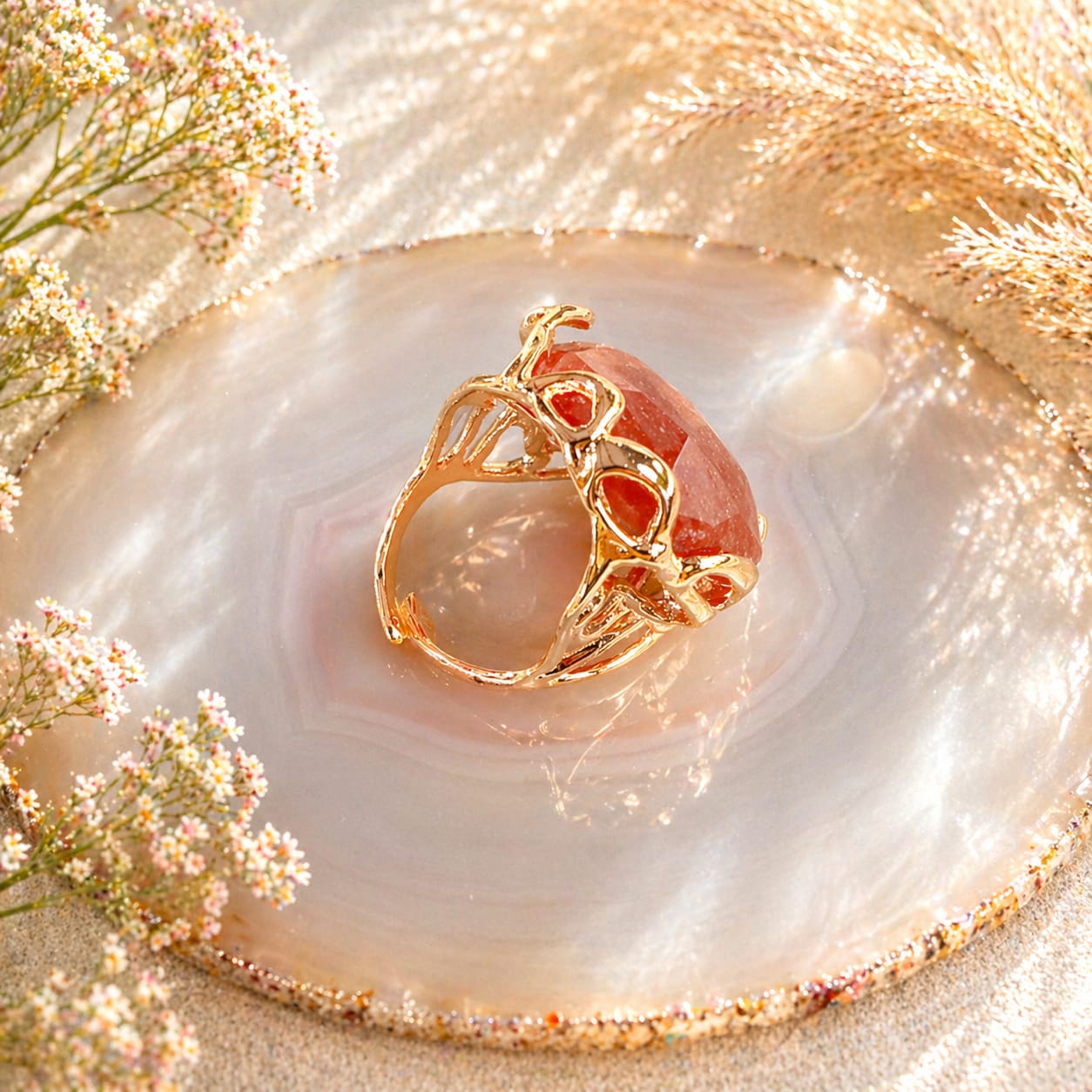 Anello regolabile in Quarzo Rosa Fragola