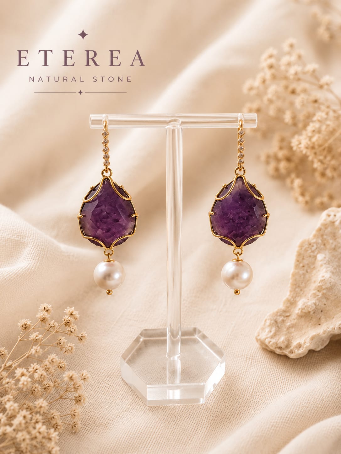 Orecchini in Ametista e Perle di Fiume – Eleganza Naturale | Eterea Natural Stone