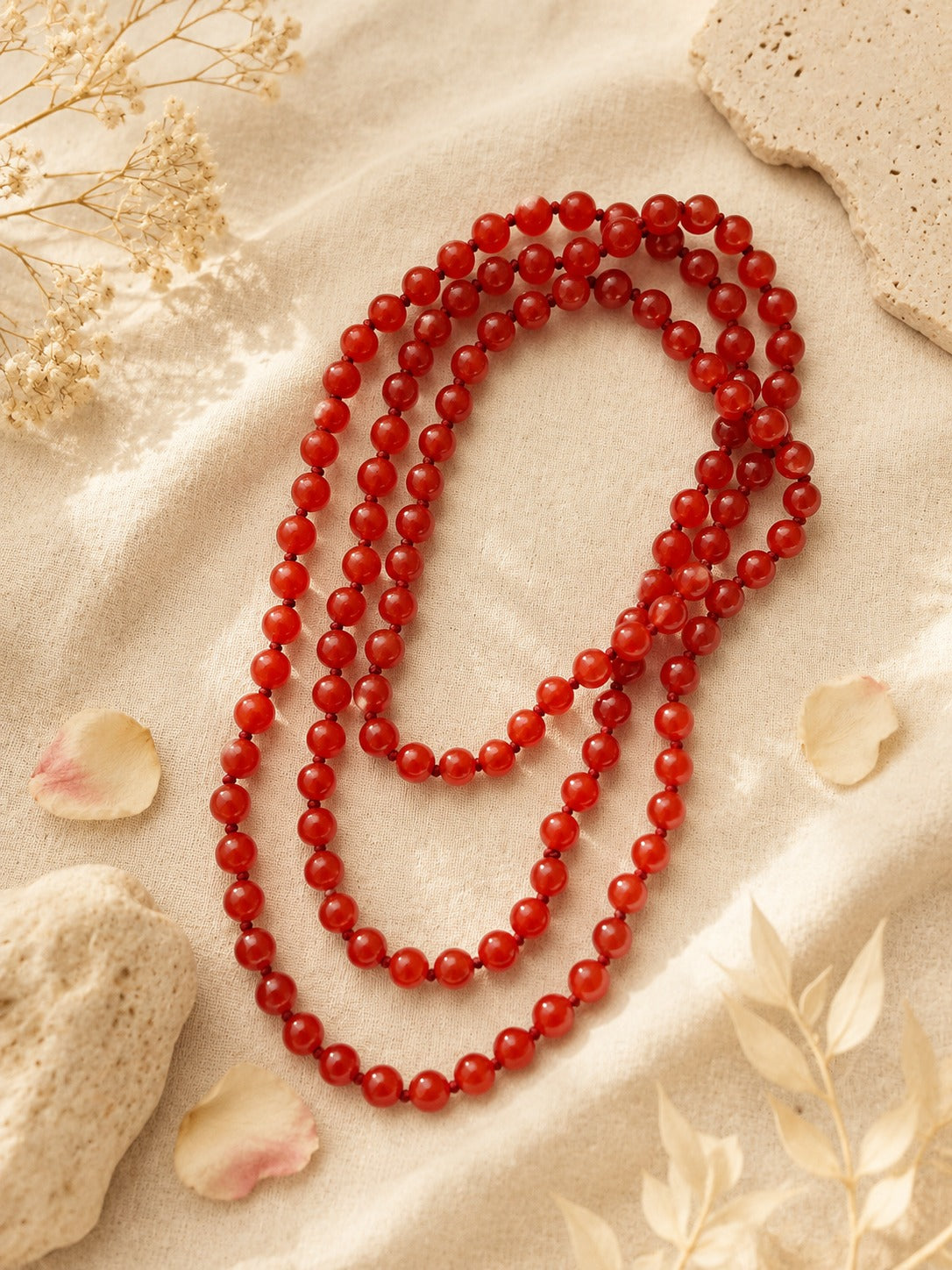 Collana Lunga in Corniola Rossa Naturale – 120 cm
