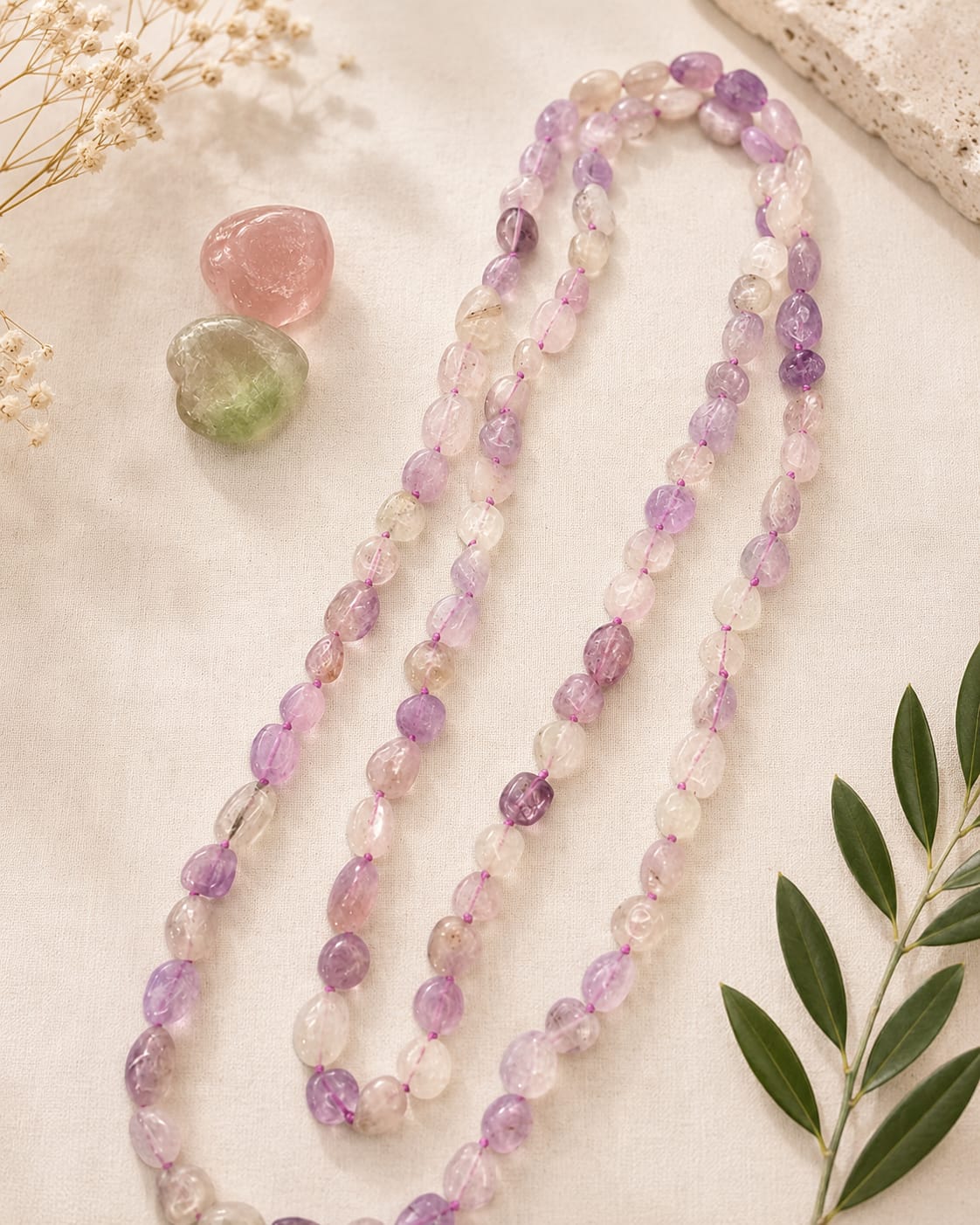 Collana Lunga 120 cm in Ametista Lavanda Naturale – Pepite Irregolari
