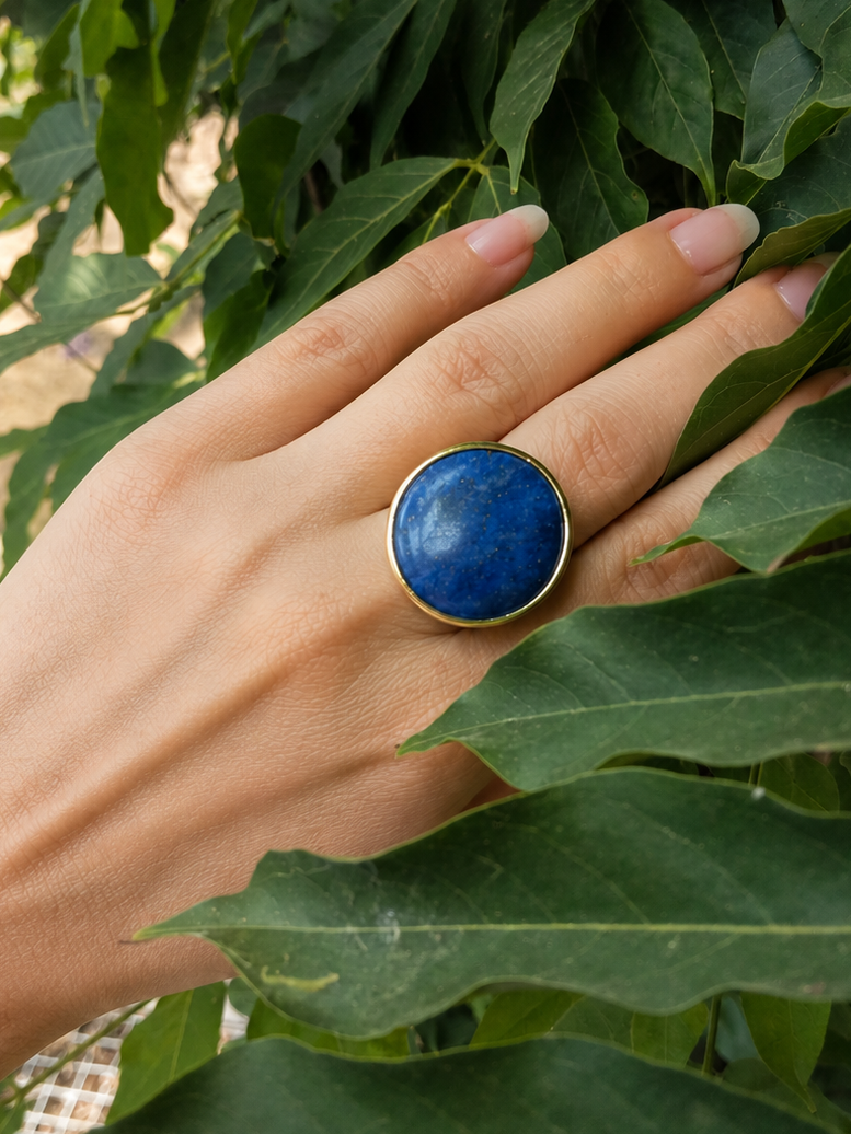 Anello Regolabile Rotondo in Lapislazzuli