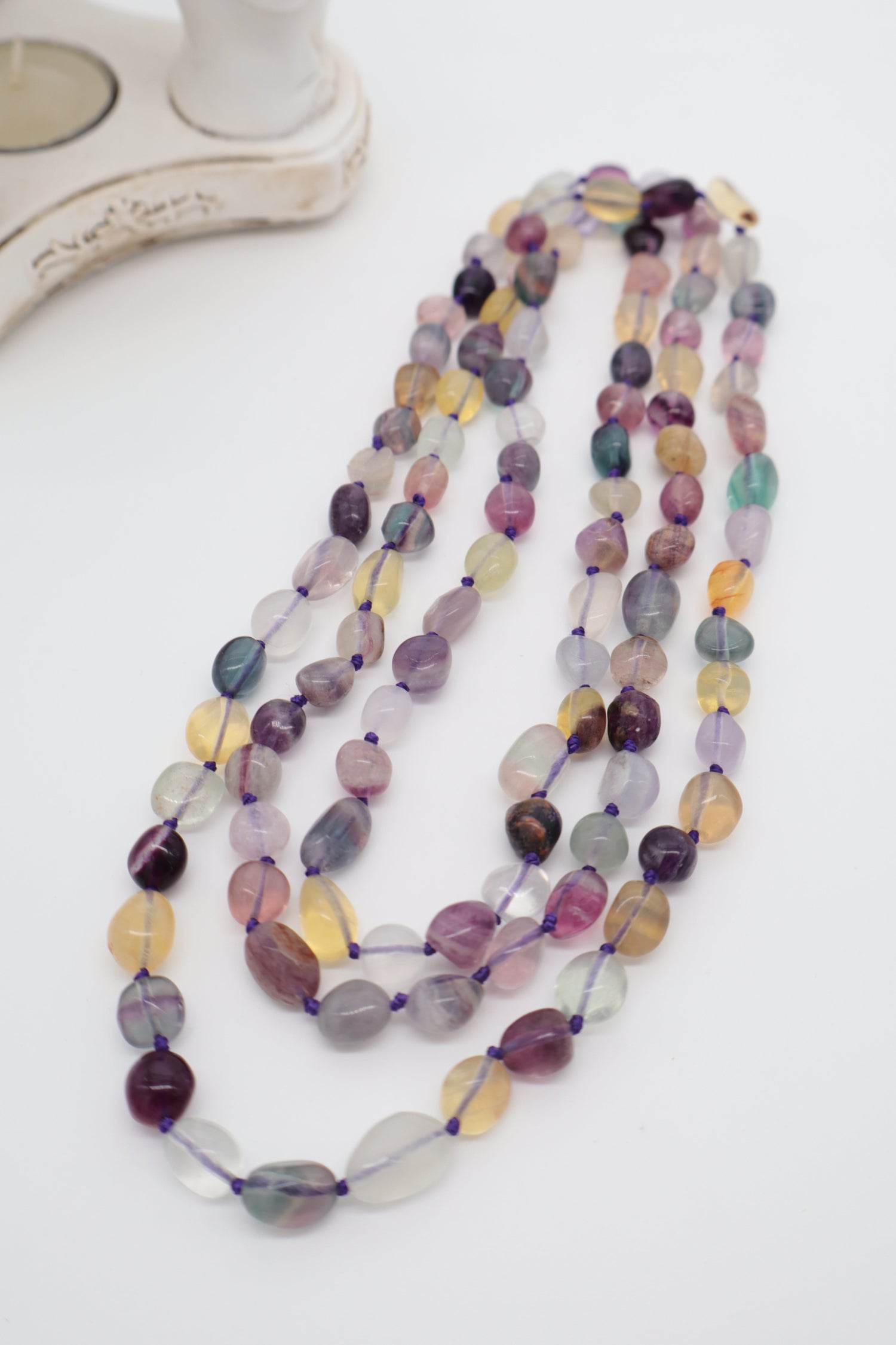 Collana Lunga in Fluorite Arcobaleno Naturale Multi color 