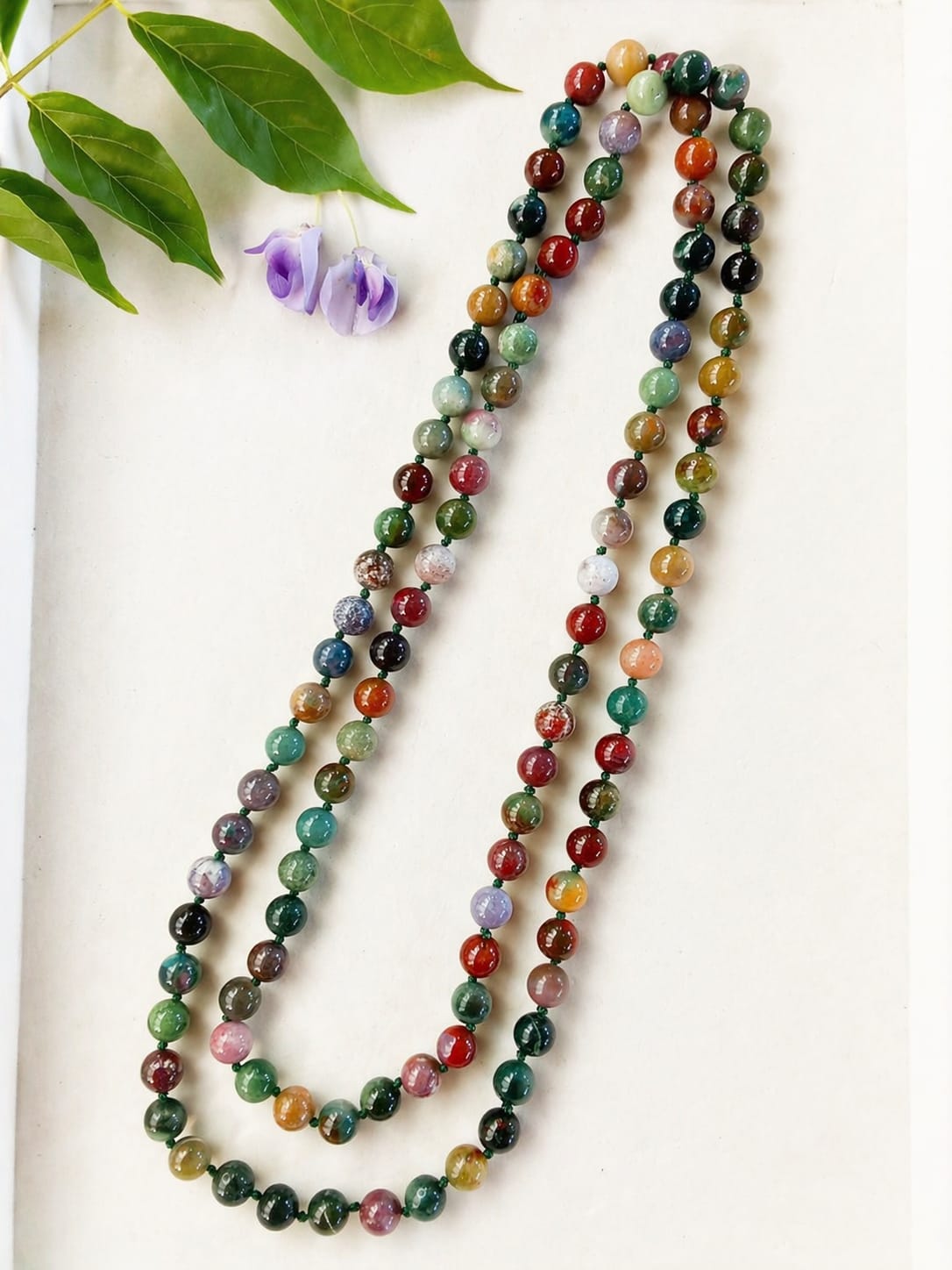 Collana lunga 120 cm in agata indiana naturale – sfere da 10 mm