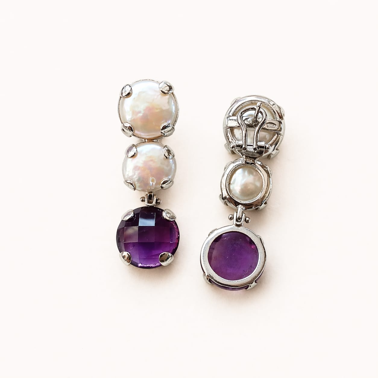 Orecchini in argento 925 con Perle Naturali e Ametista viola eleganti
