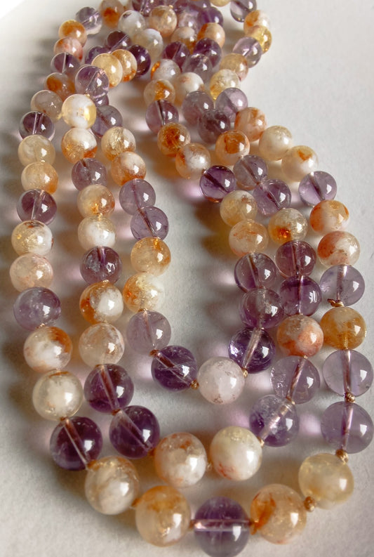 Collana Lunga in Ametrino Naturale 120 cm – Sfere 10 mm Annodate a Mano