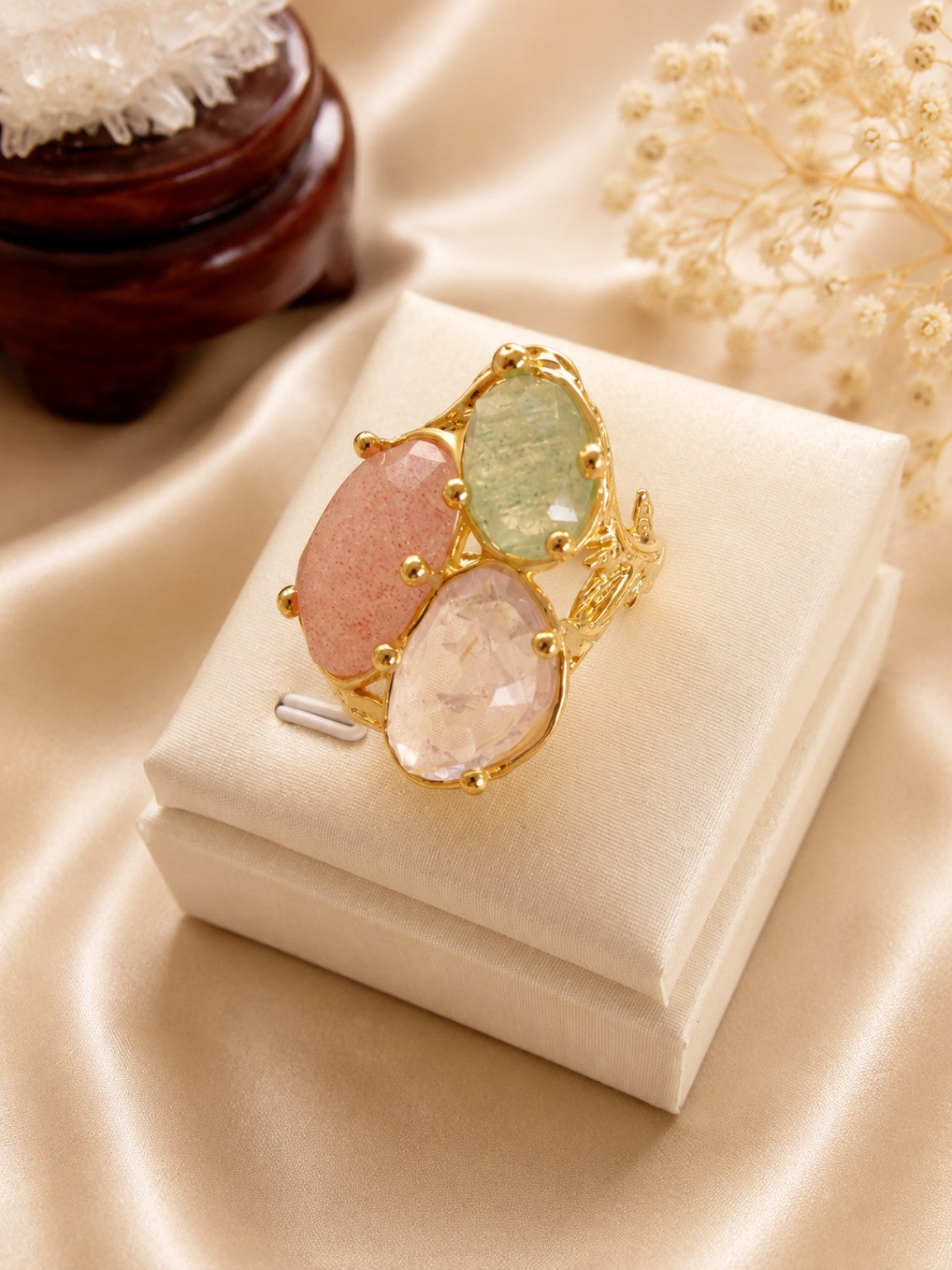 Anello Regolabile Fiore Mix Pietre Naturali –