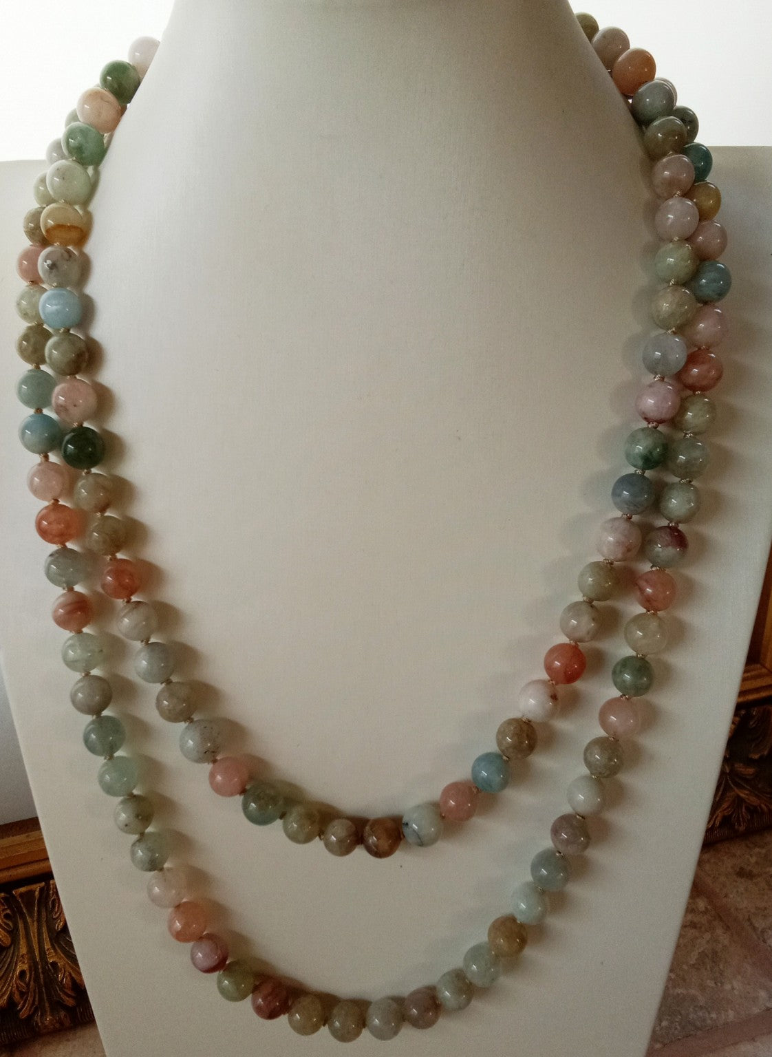 Collana Lunga 120 cm in Acquamarina, Berillo e Morganite
