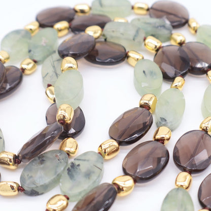 Collana lunga 120 cm in Quarzo Fumé e Prehnite naturale