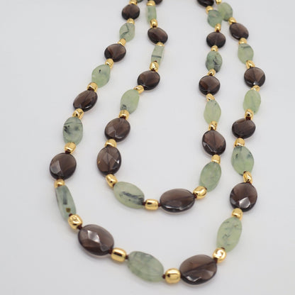Collana lunga 120 cm in Quarzo Fumé e Prehnite naturale