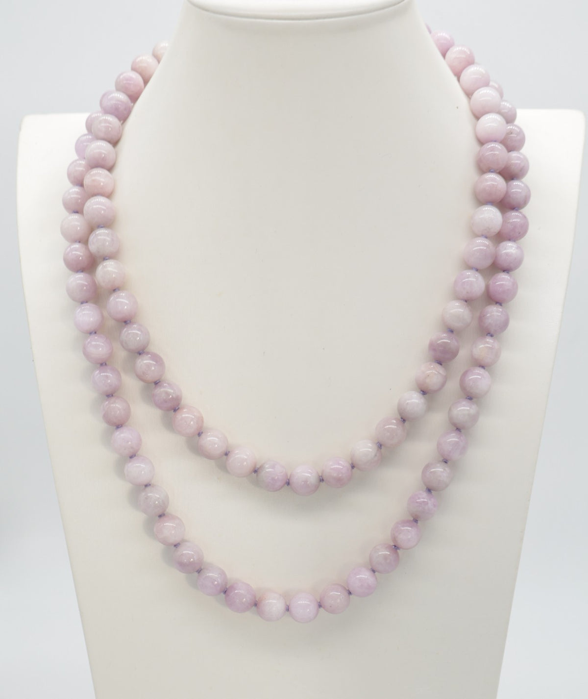 Collana Sautoir in Kunzite Naturale 10 mm Annodata a Mano – 120 cm