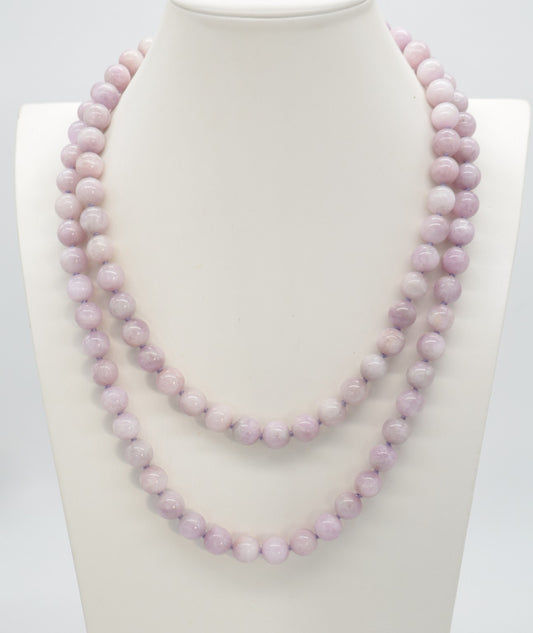 Collana Sautoir in Kunzite Naturale 10 mm Annodata a Mano – 120 cm