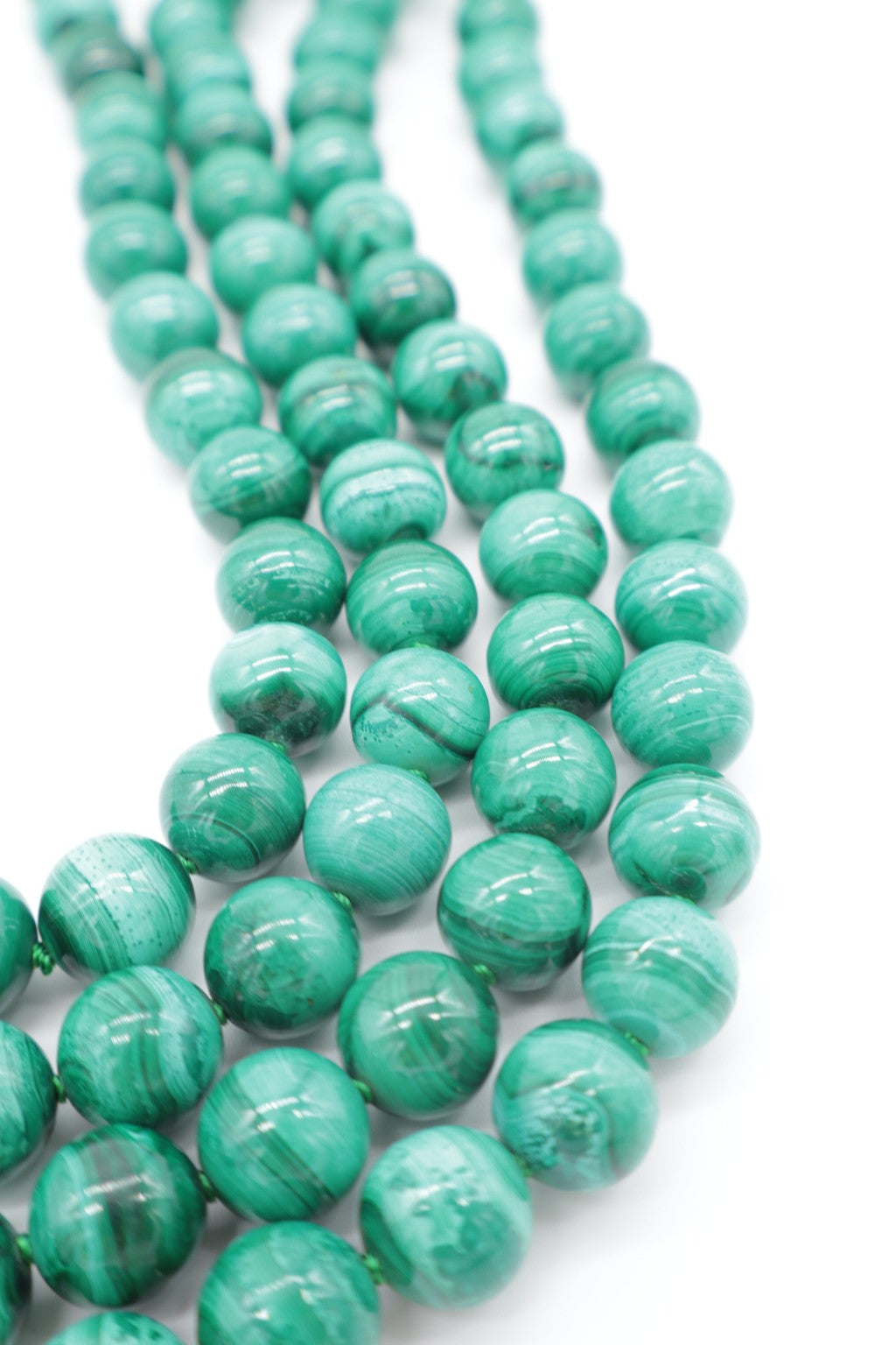 Collana Annodata in Malachite Naturale – Sfere 14 mm – 120 cm