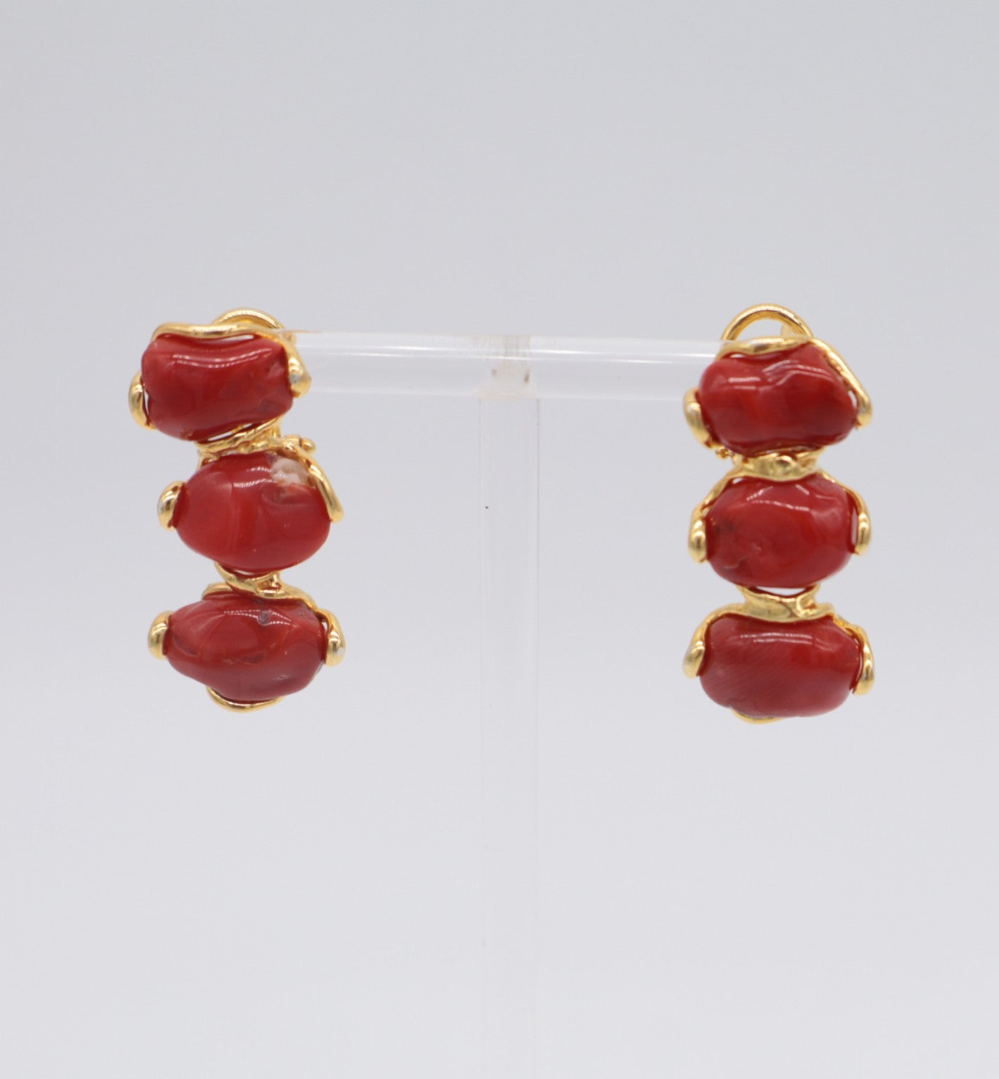 Orecchini in Argento 925 Dorato con Corallo Naturale – Cabochon Multipli