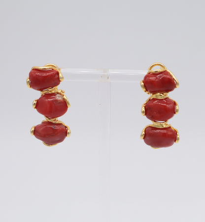 Orecchini in Argento 925 Dorato con Corallo Naturale – Cabochon Multipli